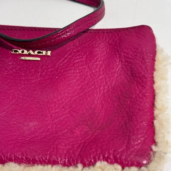 Coach Wristlet New York Shearling Natural Leather Mix Mini Saddle Pink - Picture 8 of 14
